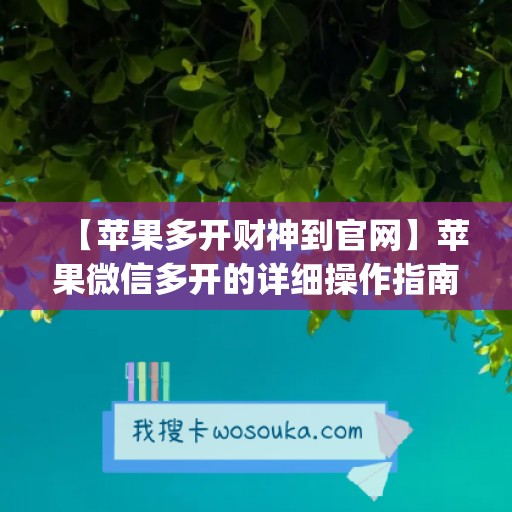 【苹果多开财神到官网】苹果微信多开的详细操作指南(ios多开微信)