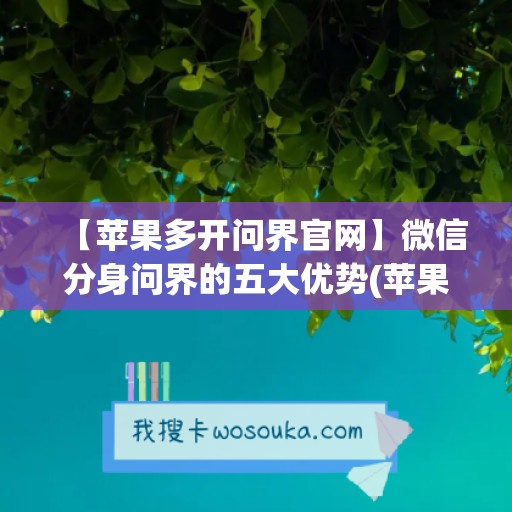 【苹果多开问界官网】微信分身问界的五大优势(苹果手机怎么多开问道)