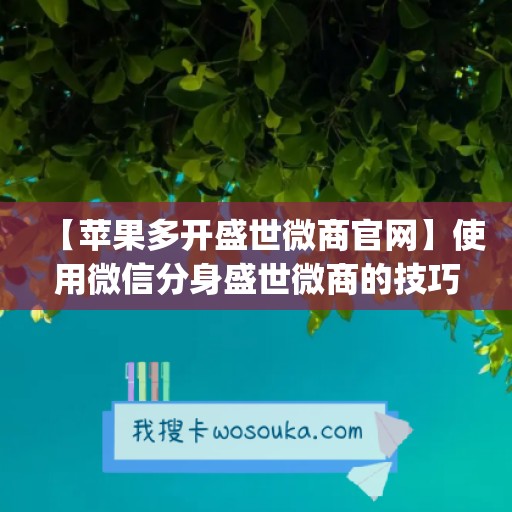 【苹果多开盛世微商官网】使用微信分身盛世微商的技巧与建议(盛世微商激活码)