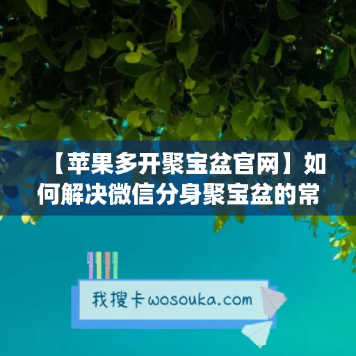 【苹果多开聚宝盆官网】如何解决微信分身聚宝盆的常见问题(微信聚宝盆pc)