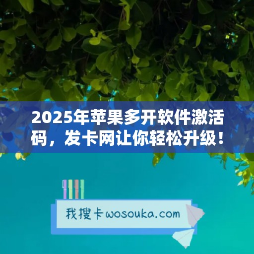 2025年苹果多开软件激活码，发卡网让你轻松升级！