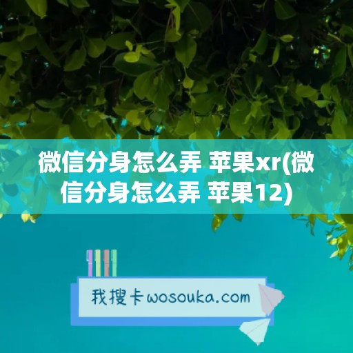 微信分身怎么弄 苹果xr(微信分身怎么弄 苹果12)