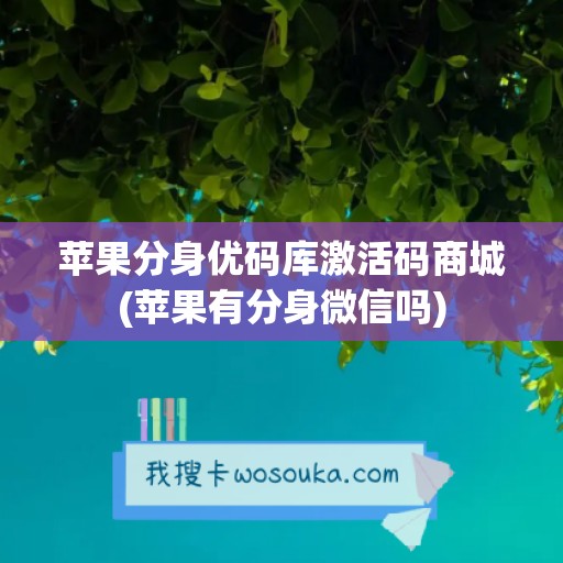 苹果分身优码库激活码商城(苹果有分身微信吗)