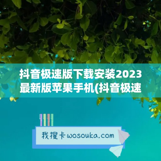 抖音极速版下载安装2023最新版苹果手机(抖音极速版下载安装赚钱)