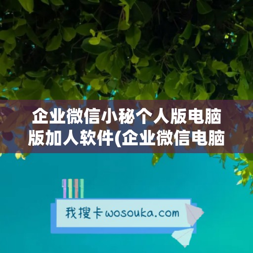 企业微信小秘个人版电脑版加人软件(企业微信电脑怎么添加好友)