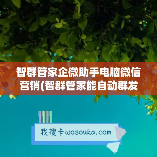 智群管家企微助手电脑微信营销(智群管家能自动群发信息)