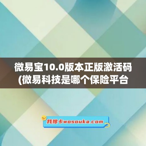 微易宝10.0版本正版激活码(微易科技是哪个保险平台)