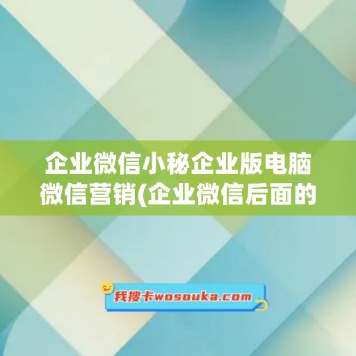 企业微信小秘企业版电脑微信营销(企业微信后面的小电脑)