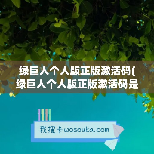 绿巨人个人版正版激活码(绿巨人个人版正版激活码是多少)