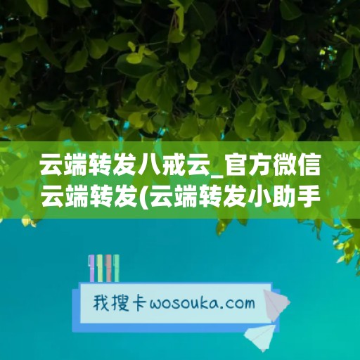 云端转发八戒云_官方微信云端转发(云端转发小助手下载地址)