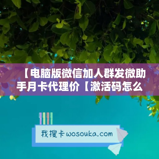 【电脑版微信加人群发微助手月卡代理价【激活码怎么激活】