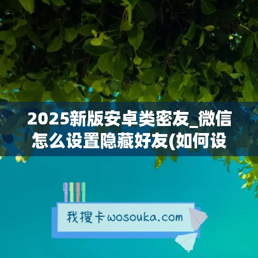 2025新版安卓类密友_微信怎么设置隐藏好友(如何设置隐藏微信好友)