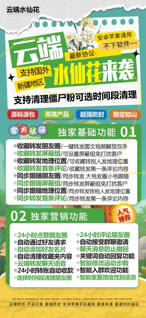 云端转发水仙花_自动同步转发朋友圈软件_官方微信一键转发